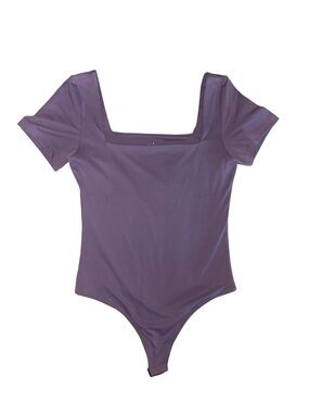 Purple Square-Neck Short Sleeve Bodysuit